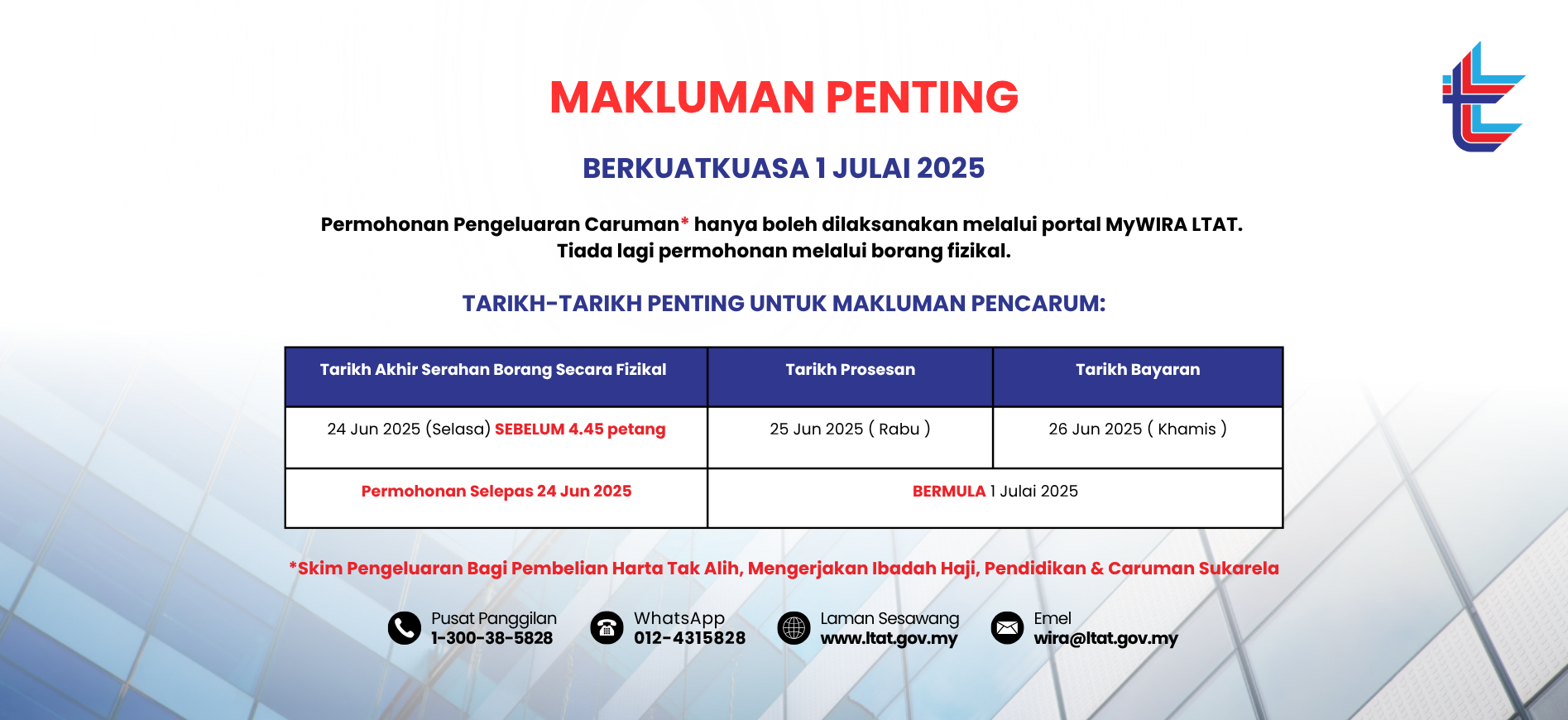 wMAKLUMAN PENTING_ Tarikh Akhir Penerimaan Borang Permohonan Di Kaunter LTAT