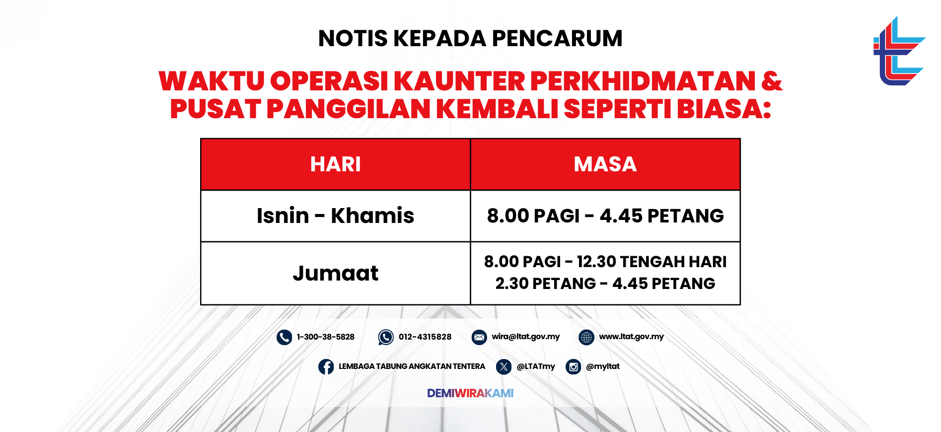 wNotis Makluman Waktu Operasi Kembali Seperti Biasa
